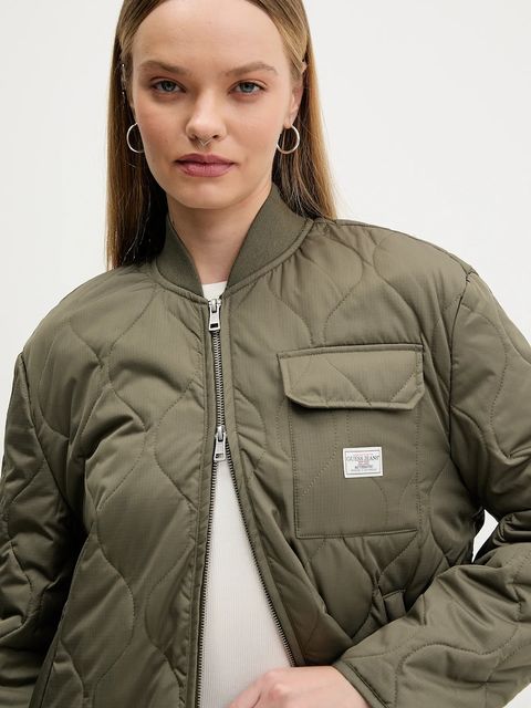 Guess Jeans kurtka kolor zielony przejściowa oversize W5YL26 WHG02