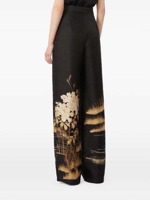 Max Mara floral-print palazzo pants - Black