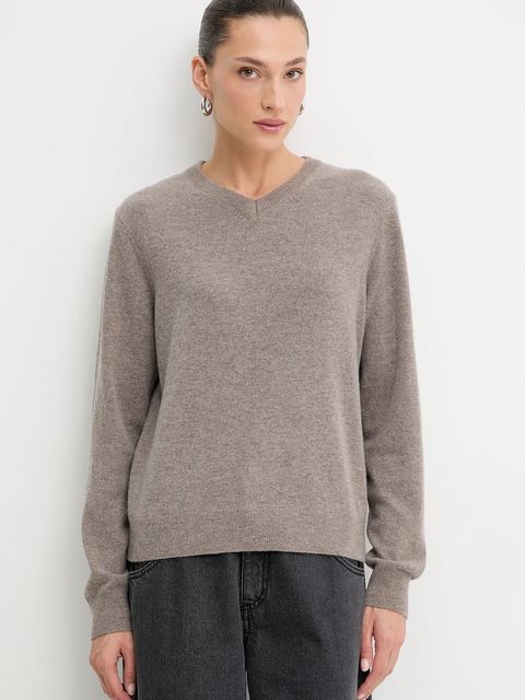 Answear.LAB sweter z wełny merino z szalem damski kolor brązowy lekki