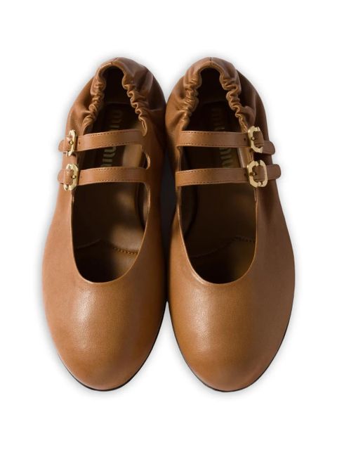 Miu Miu ruches nappa-leather ballerinas - Brown