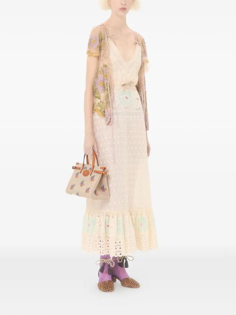 Valentino Garavani Antibes floral embroidered canvas shoulder bag - Neutrals