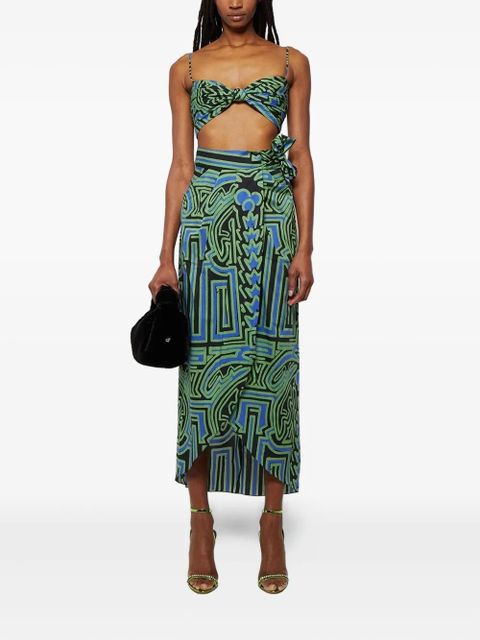 Johanna Ortiz abstract-print wrap midi skirt - Black