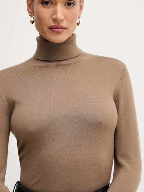 Sisley sweter damski kolor brązowy lekki z golfem 11BAM201C