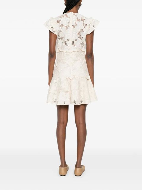 SANDRO floral-embroidered lacedetail mini dress - Neutrals