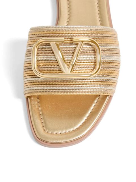 Valentino Garavani Vlogo Signature metallic leather slides sandals with Cornely embroidery - Gold