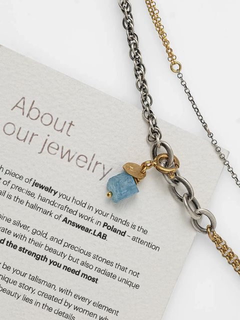 Answear.LAB naszyjnik z akwamarynem, ręcznie wykonany, ze srebra pokrytego złotem