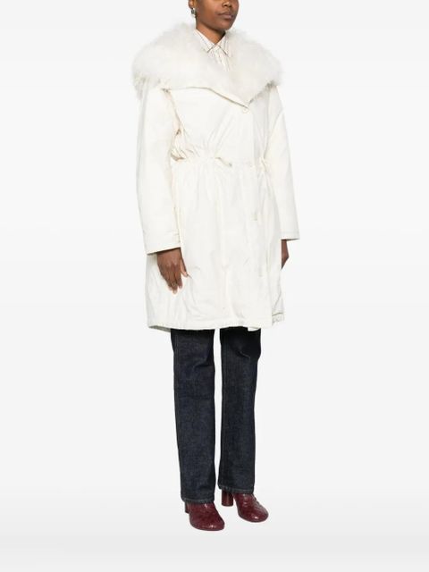 Yves Salomon fur-collar buttoned jacket - White