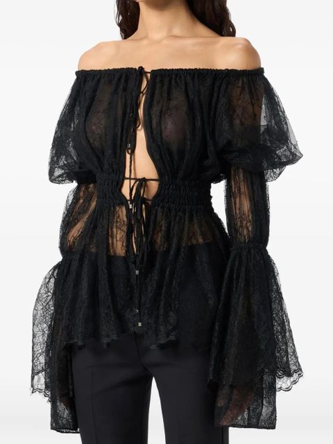 Blumarine lace-trimmed bell-sleeve top - Black