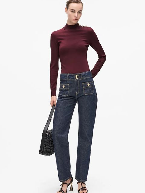 Karl Lagerfeld sweter damski kolor bordowy lekki z półgolfem A4W18038