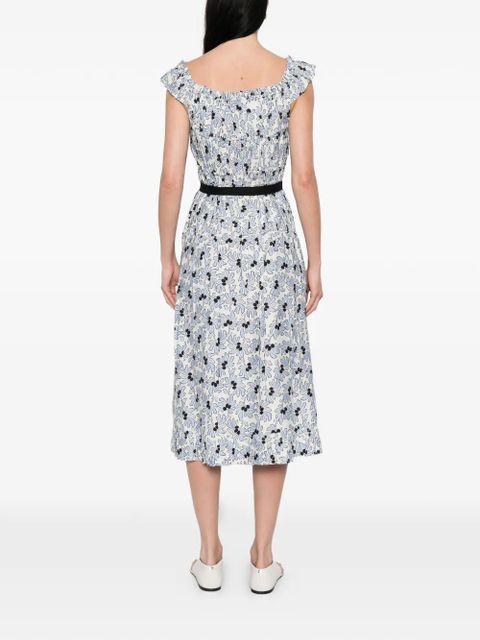 Prada floral-print belted midi dress - White
