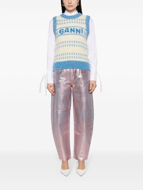 GANNI Foil Stary high-rise tapered-leg jeans - Pink