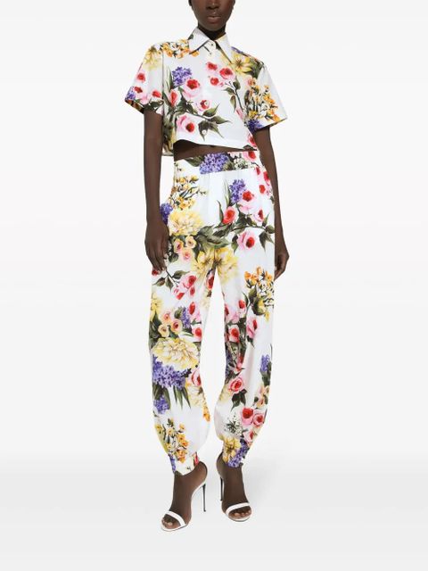 Dolce & Gabbana floral-print cotton cropped shirt - White