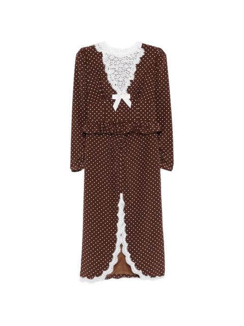 Alessandra Rich polka-dot lace-detail midi dress - Brown - zdjęcie produktu nr 1