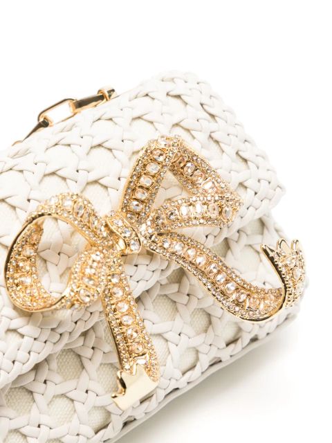 Self-Portrait bow-embellished woven leather crossbody bag - White