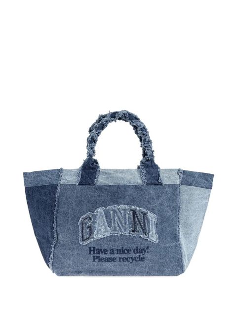GANNI patchwork frayed-edge tote bag - Blue - zdjęcie produktu nr 1