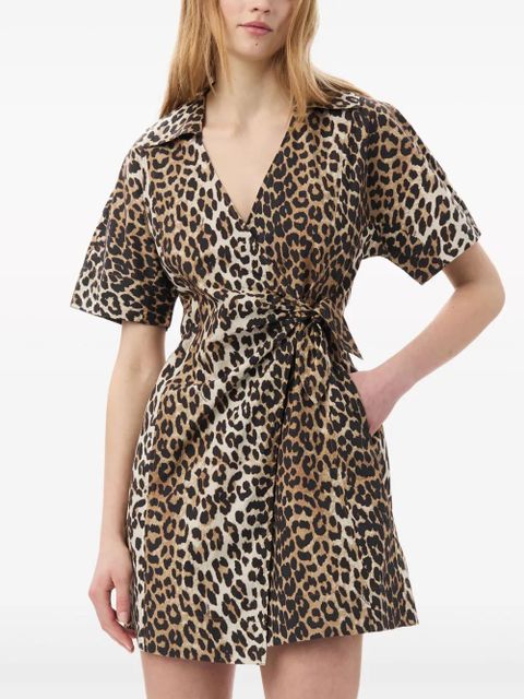 GANNI leopard-print wrap minidress - Brown