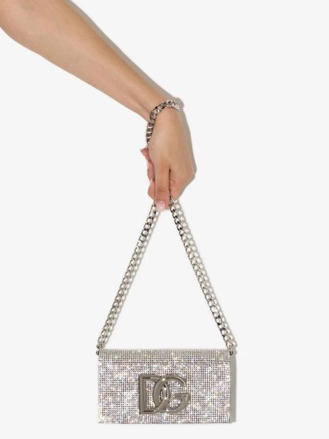 Dolce & Gabbana DG-logo crystal-embellished shoulder bag - Neutrals
