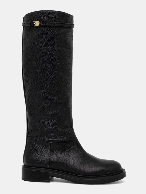 Pollini kozaki skórzane damskie kolor czarny na płaskim obcasie SA26083G0NTD0000 - zdjęcie produktu nr 2