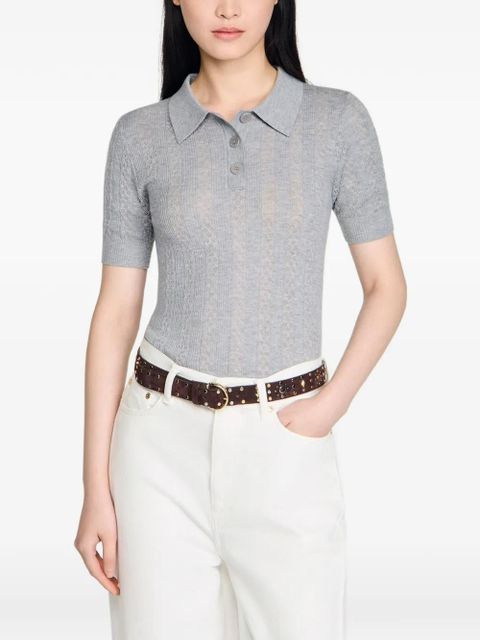 SANDRO pointelle-knit polo top - Grey - zdjęcie produktu nr 1