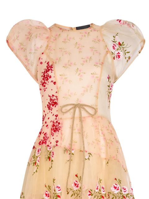 Simone Rocha puff-sleeve floral-pattern midi dress - Neutrals - zdjęcie produktu nr 2