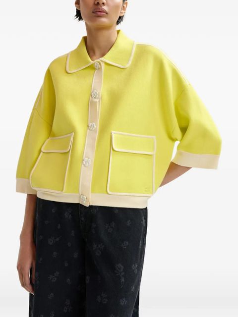 Essentiel Antwerp flower-button flap-pocket cardigan - Yellow - zdjęcie produktu nr 2