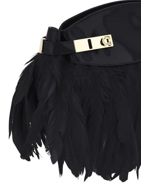 Ferragamo Hug feather-trimmed cross body bag - Black
