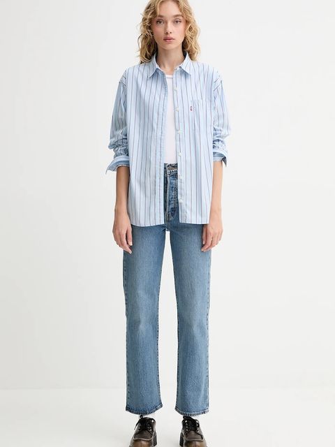 Levi's koszula bawełniana damska kolor niebieski relaxed z kołnierzykiem klasycznym 001HM