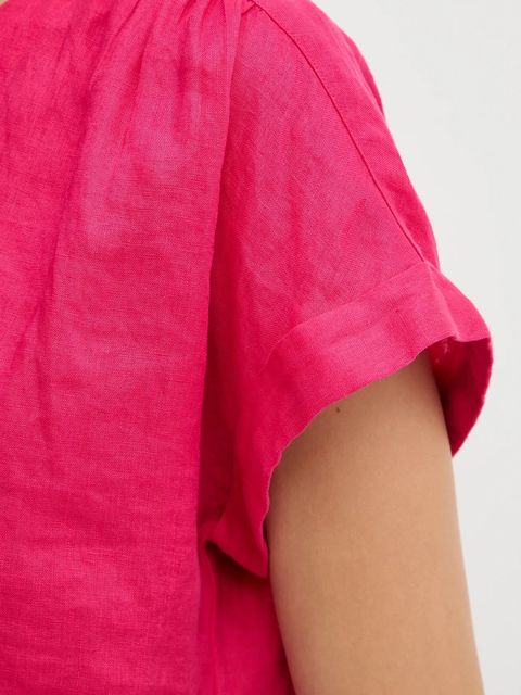 United Colors of Benetton bluzka lniana damska kolor różowy gładka 5BMLDQ0BR