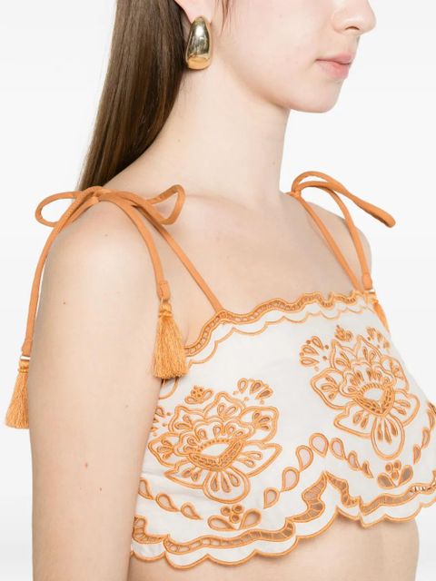 FARM Rio Tropi embroidered tassel-detail top - White