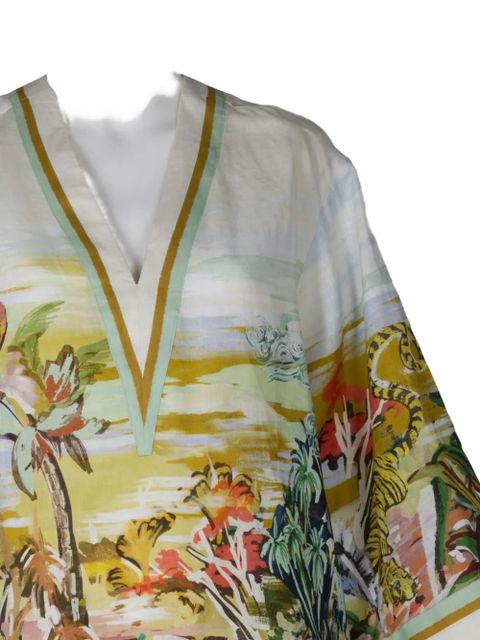 ALEMAIS Jungle Boogie V-neck printed mini dress - Neutrals