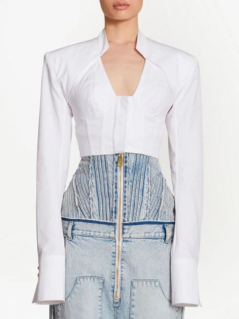Balmain cropped cotton blouse - White - zdjęcie produktu nr 2
