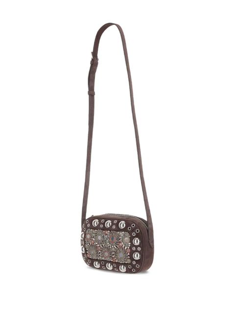 Valentino Garavani Nellcôte mirror-embellished stud-detailed shoulder bag - Brown