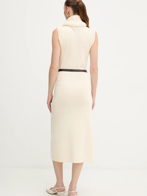 Luisa Spagnoli sukienka wełniana kolor beżowy midi rozkloszowana 100242