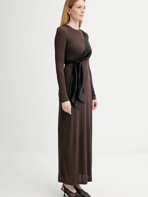 Nanushka sukienka kolor brązowy maxi dopasowana NW25FWDR21377