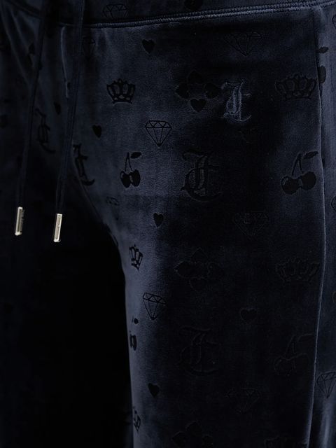 Juicy Couture spodnie dresowe welurowe Monogram Lisa damskie kolor granatowy wzorzyste JCWBJ125303