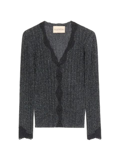 Valentino Garavani Lurex Knit Cardigan With Lace - Black - zdjęcie produktu nr 1