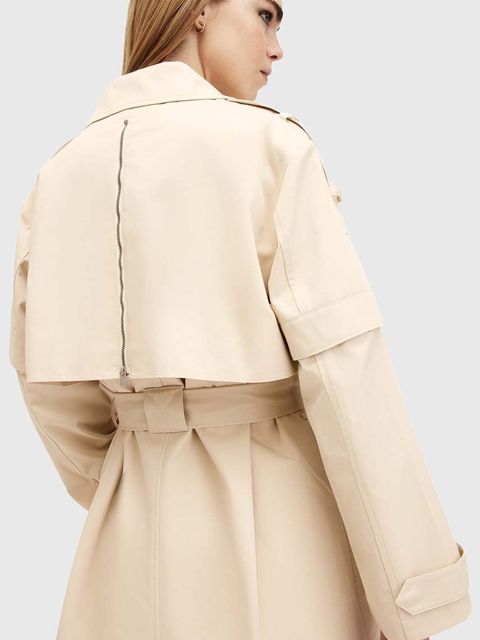 AllSaints trencz bawełniany CLYDE kolor biały przejściowy dwurzędowy W021OB