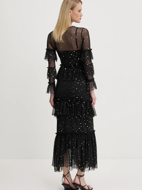 Never Fully Dressed sukienka Star Mesh kolor czarny maxi prosta NFDDR1804
