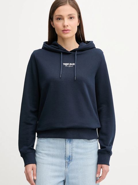 Tommy Jeans bluza bawełniana damska kolor granatowy z kapturem z nadrukiem DW0DW20943 - zdjęcie produktu nr 1