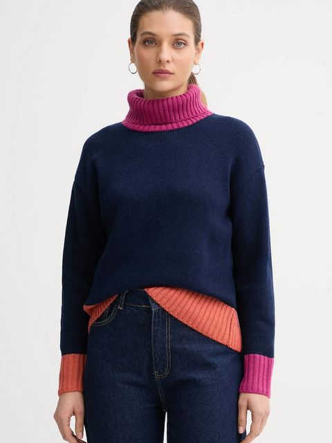 United Colors of Benetton sweter z dodatkiem wełny damski kolor granatowy z golfem 16YCE204I - zdjęcie produktu nr 1