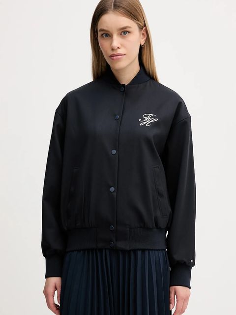 Tommy Hilfiger kurtka bomber z dodatkiem wełny kolor granatowy przejściowa oversize WW0WW49392 - zdjęcie produktu nr 1