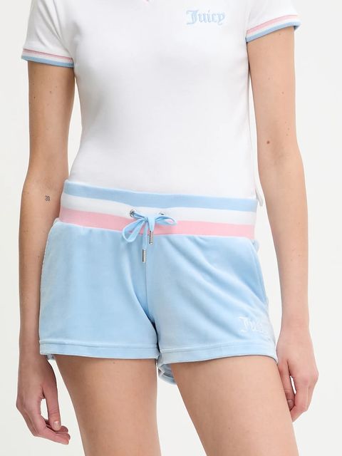 Juicy Couture szorty VELOUR STRIPE BOOTY SHORT damskie kolor niebieski wzorzyste high waist JCWHS225354 - zdjęcie produktu nr 1