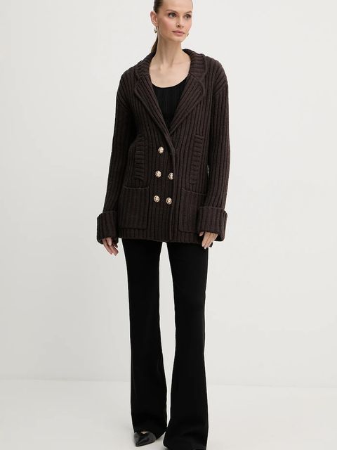 Silvian Heach kardigan z domieszką wełny DURMAZ damski kolor brązowy ciepły GPA25291GC - zdjęcie produktu nr 2