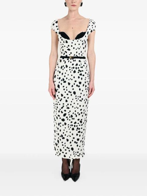 Rowen Rose dalmatian-pattern bra-detail belt dress - White
