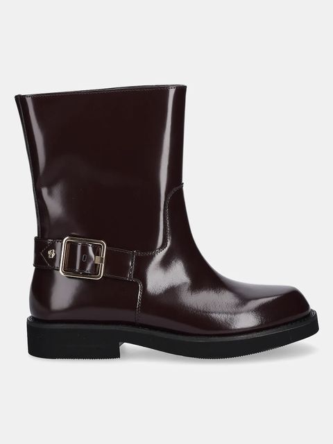 BOSS botki skórzane Eleri damskie kolor fioletowy na płaskim obcasie 50548759 - zdjęcie produktu nr 2