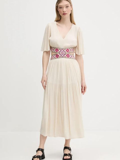 Desigual sukienka ELEMENT kolor beżowy maxi rozkloszowana 25SWVW98 - zdjęcie produktu nr 1