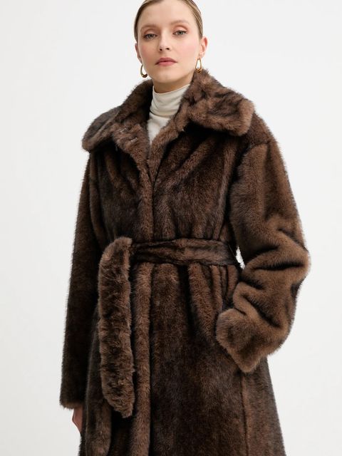 Twinset płaszcz kolor brązowy 252AT2190