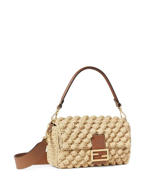 FENDI medium Baguette hazelnut-stitch raffia shoulder bag - Neutrals