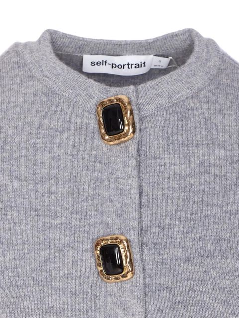 Self-Portrait jewelled-button wool cardigan - Grey