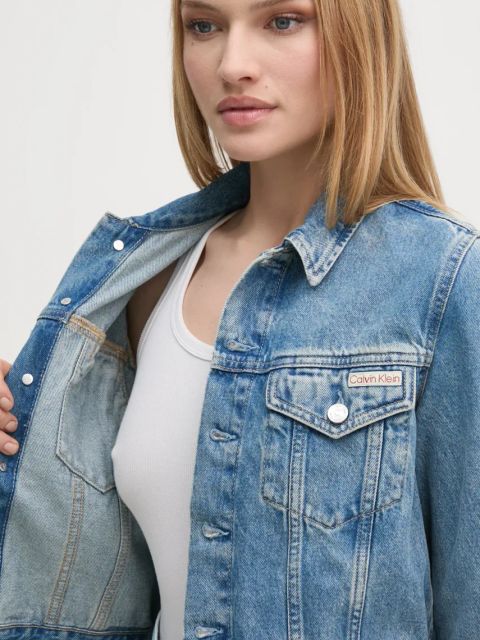 Calvin Klein Jeans kurtka jeansowa damska kolor niebieski przejściowa J20J224542